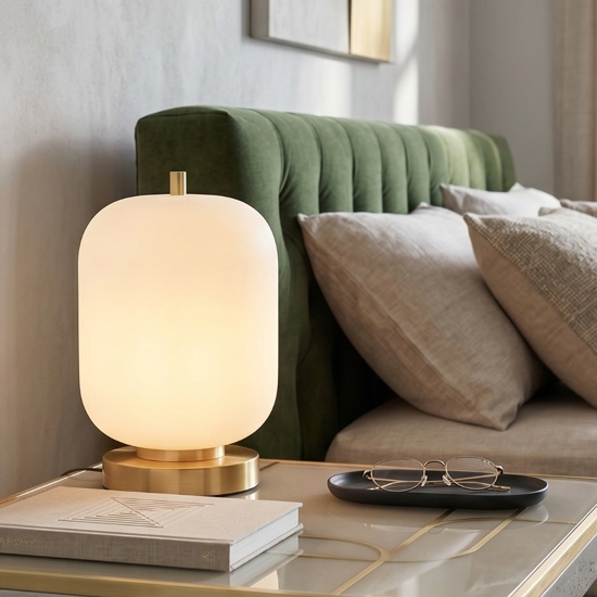 Abat-jour da comodino oro vetro bianco per camera da letto