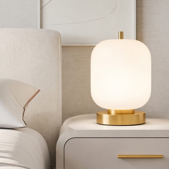 Abat-jour da comodino oro vetro bianco per camera da letto