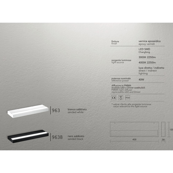 Applique isyluce duplex moderna led 40w 3000k-4000k nera