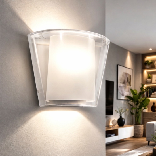 Applique moderna di vetro trasparente curvo fabas luce viki
