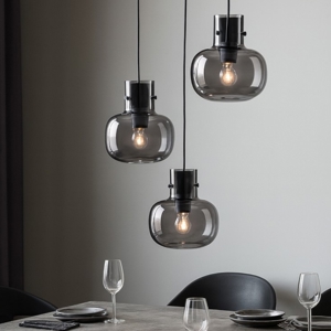 Lampadario per soggiorno moderno grappolo 3 luci vetro grigio