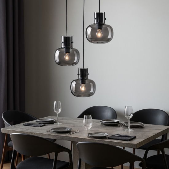 Lampadario per soggiorno moderno grappolo 3 luci vetro grigio