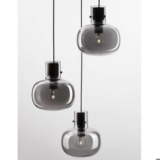 Lampadario per soggiorno moderno grappolo 3 luci vetro grigio