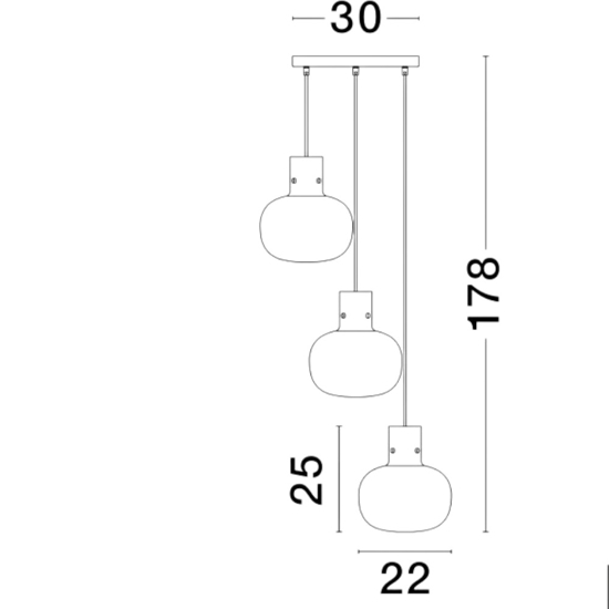 Lampadario per soggiorno moderno grappolo 3 luci vetro grigio