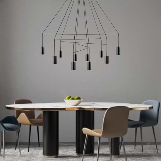 Lampadario moderno nero per salotto design particolare