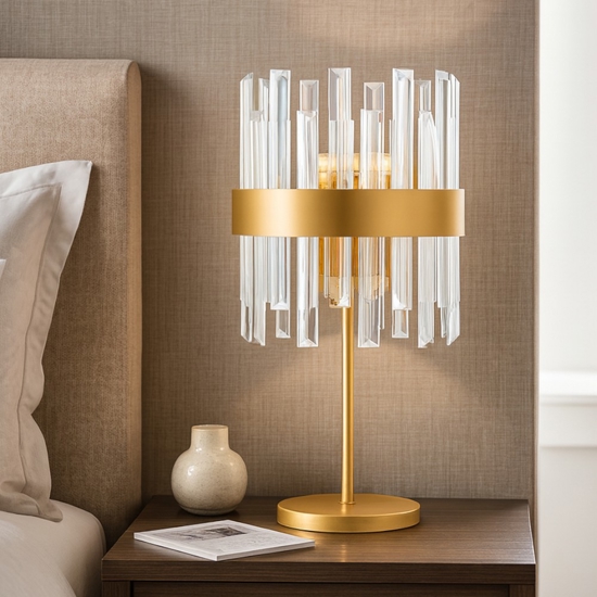 Lampada da comodino oro con cristalli stile contemporaneo