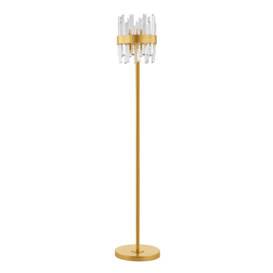 Lampada da terra elegante contemporanea in cristallo e finitura ottone