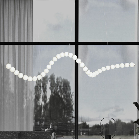 Lampadario design moderno cromo bocce vetro bianco opaco led 3000k dimmerabile