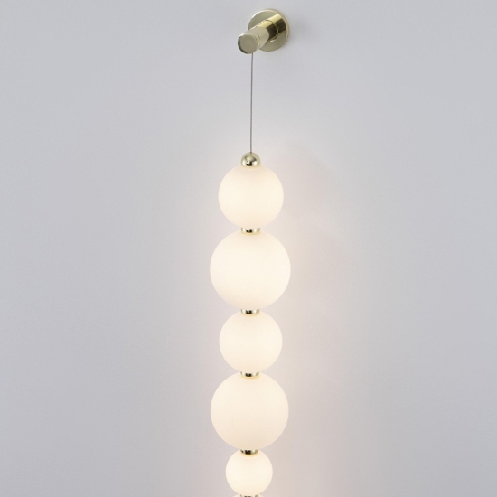Piantana oro da parete perle vetro bianco elegante