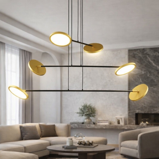 Lampadario per salotto moderno led 3000k orientabili nero e oro
