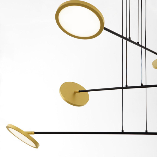 Lampadario per salotto moderno led 3000k orientabili nero e oro