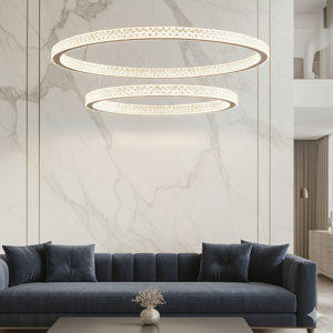 Lampadario elegante nero doppio anello led 54w 3000k cristalli