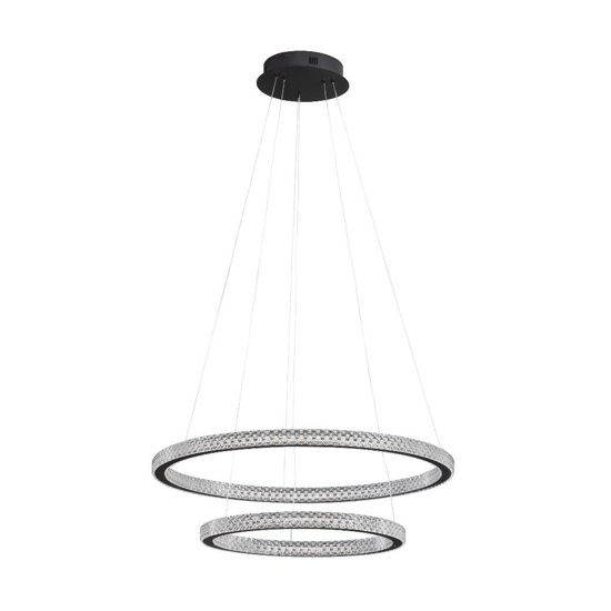 Lampadario elegante nero doppio anello led 54w 3000k cristalli