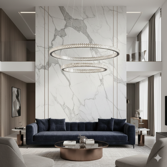 Lampadario elegante nero doppio anello led 54w 3000k cristalli