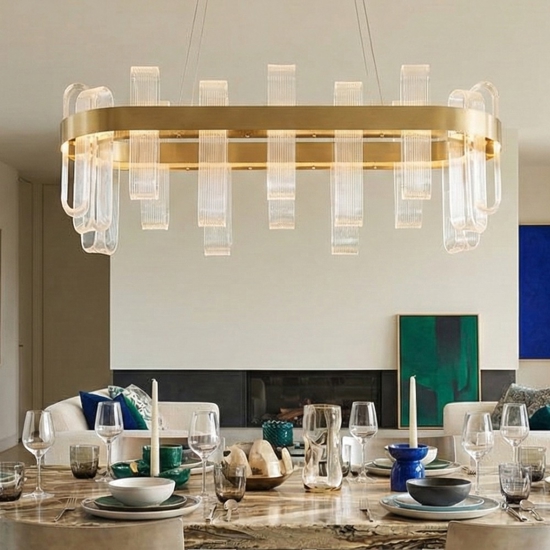 Lampadario oro led 82w 3000k elegante per soggiorno