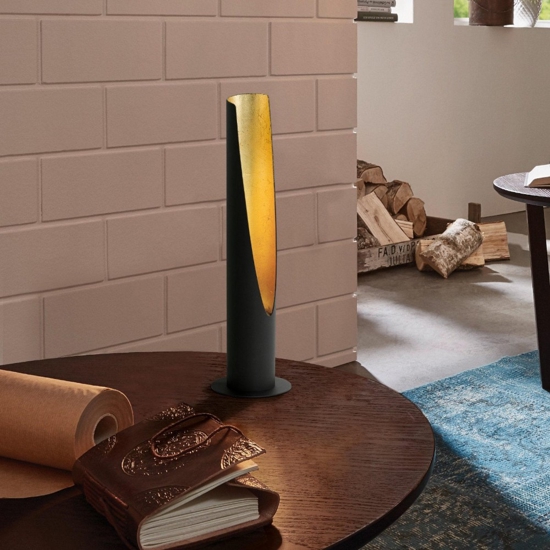 Lampada da tavolo per soggiorno moderno nero oro barbotto eglo