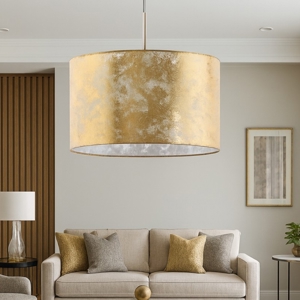 Lampadario cilindro tessuto foglia oro viserbella eglo