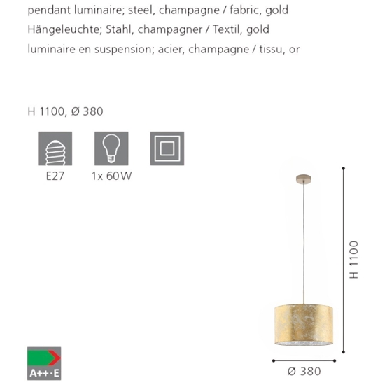 Lampadario cilindro tessuto foglia oro viserbella eglo