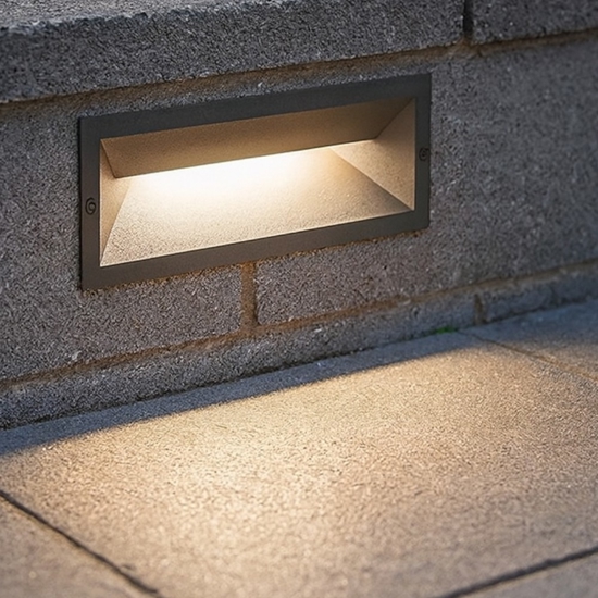 Segnapasso led da esterno grafite 12w 3000k da incasso a parete ip65