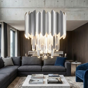 Lampadario per soggiorno cromo con cristalli elegante
