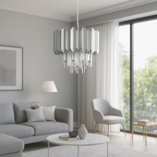 Lampadario per soggiorno cromo con cristalli elegante