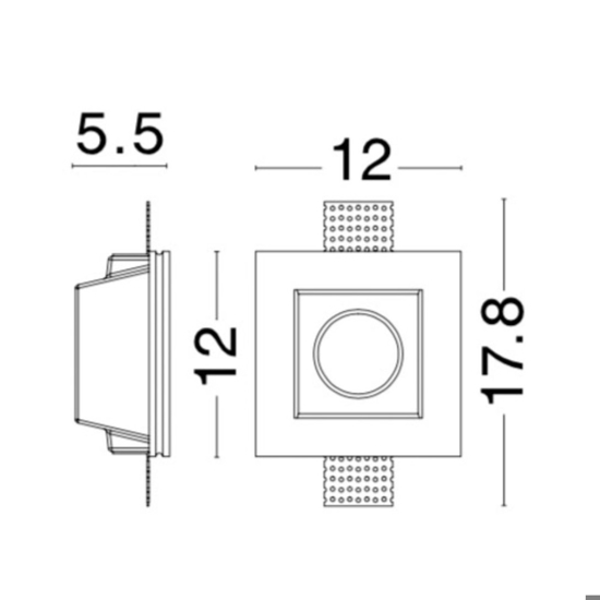 Faretto di gesso quadrato con vetro da incasso a soffitto