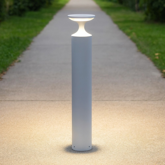 Lampione da giardino moderno design cilindro bianco led 13w 3000k ip65