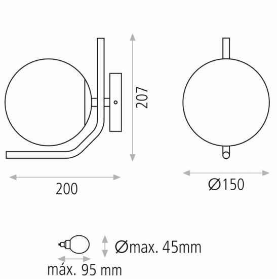 Applique oro da comodino sfera vetro bianco