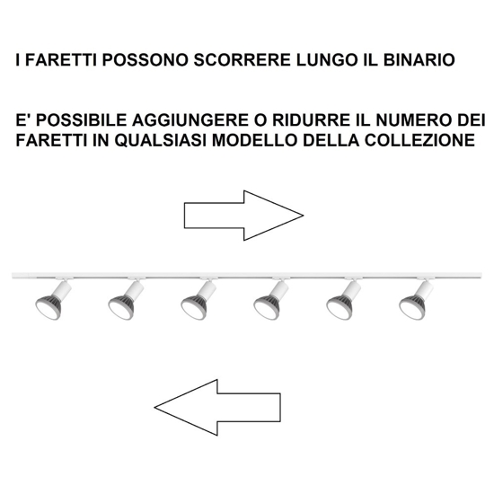 Sistema a binario 200cm monofase bianco 6 spot e27 orientabili