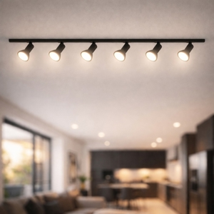 Sistema binario e27 led 200cm monofase nero 6 spot orientabili