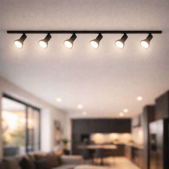 Sistema binario e27 led 200cm monofase nero 6 spot orientabili