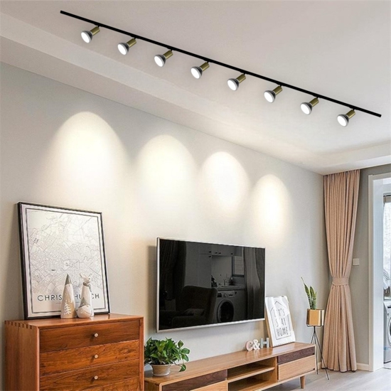 Luci a binario nero oro 300cm con 8 spot e27 orientabili