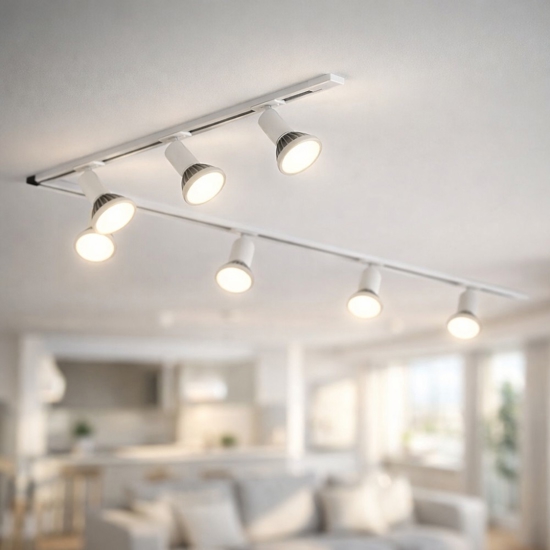 Sistema a binario 300cm angolare monofase bianco con 7 spot e27 orientabili