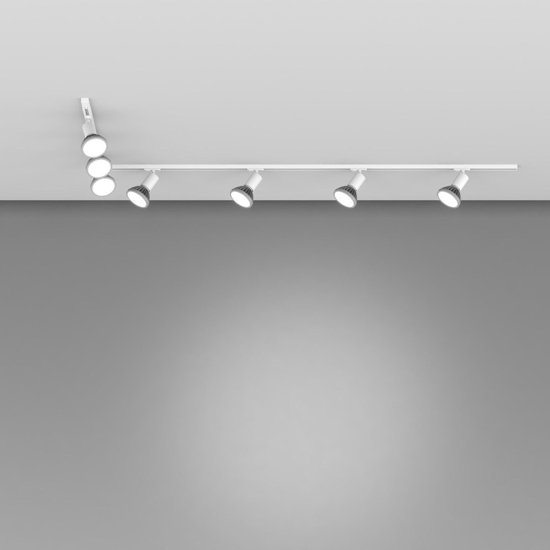 Sistema a binario 300cm angolare monofase bianco con 7 spot e27 orientabili