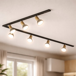 Sistema luci a binario angolare 300cm nero oro 7 spot e27 orientabili monofase