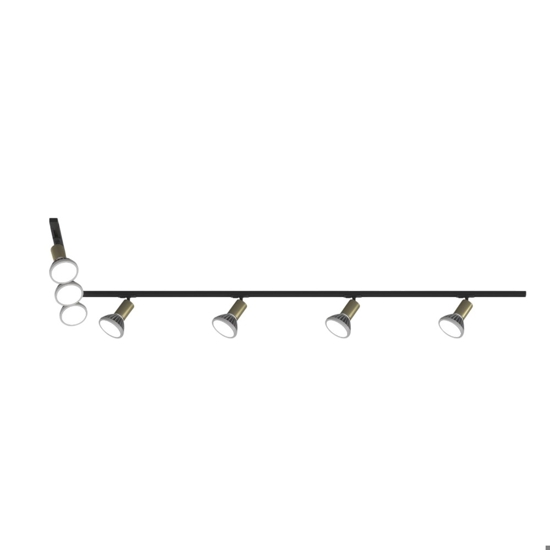 Sistema luci a binario angolare 300cm nero oro 7 spot e27 orientabili monofase