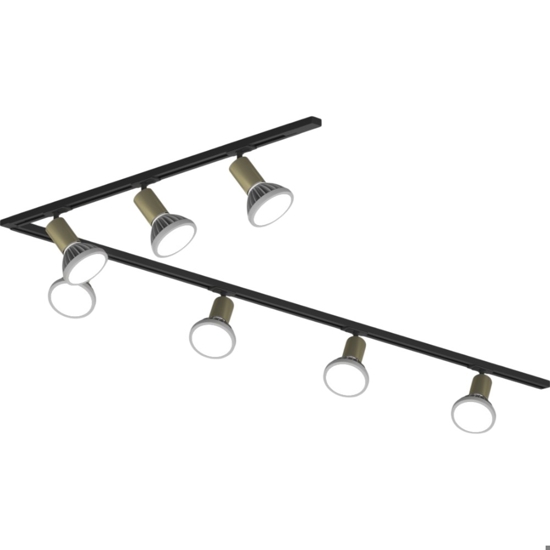 Sistema luci a binario angolare 300cm nero oro 7 spot e27 orientabili monofase