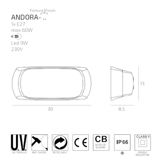 Applique per esterni andora grigia anti corrosione top light ip66