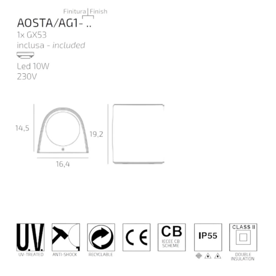 Applique per esterno balcone grigio top light aosta ip55