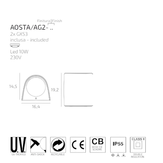 Top light applique da esterno aosta bianca bi emissione ip55