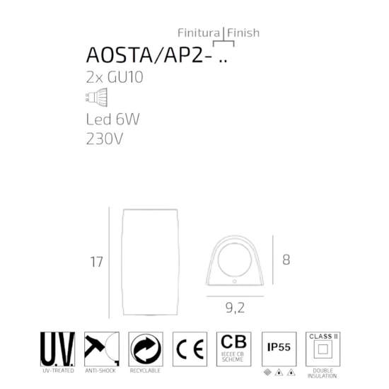 Top light applique aosta bianca da esterno bi emissione ip55