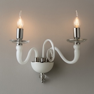 Ondaluce applique due bracci vetro bianco e particolari cromo