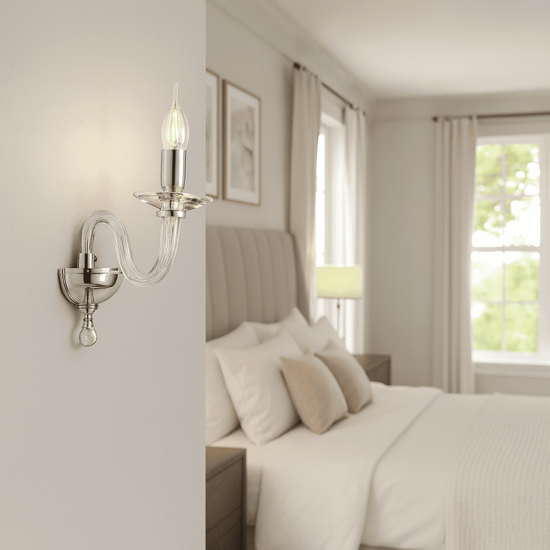 Applique classica per camera da letto ondaluce ravel 1 luce vetro trasperente cromo