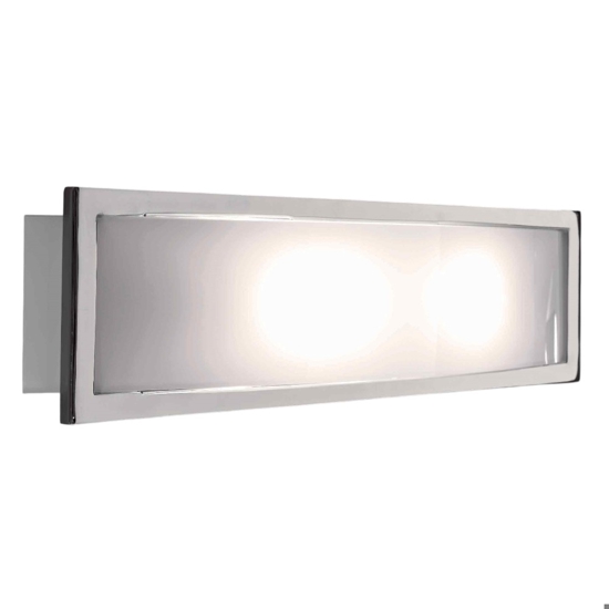 Applique moderna in vetro bianco lucido cornice metallo cromato