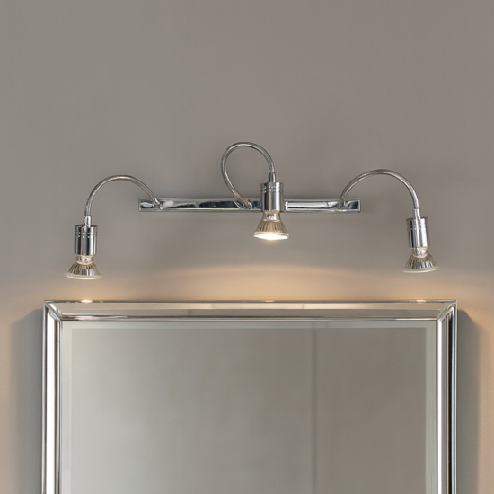 Applique da bagni per specchio 3 bracci flessibili metallo cromato