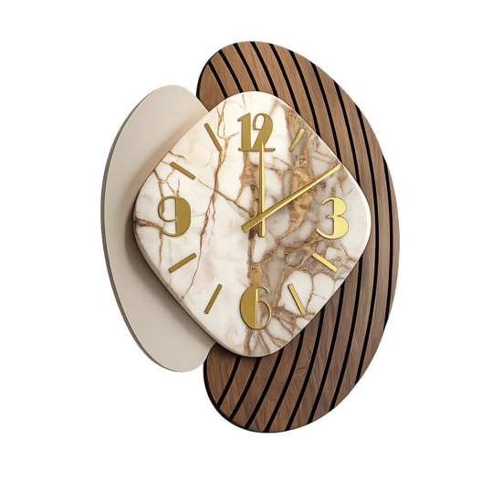 Orologio da parete design particolare effetto marmorizzato beige dettagli foglia oro