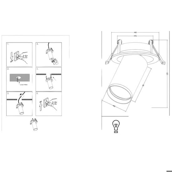 Faretto da incasso a soffitto cilindro nero orientabile focus maytoni