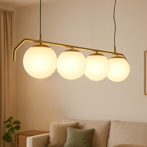 Lampadario per tavolo soggiorno moderno oro sfere bianche