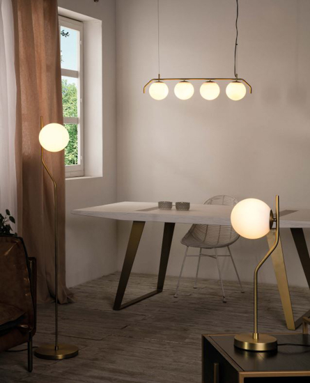 Lampadario per tavolo soggiorno moderno oro sfere bianche