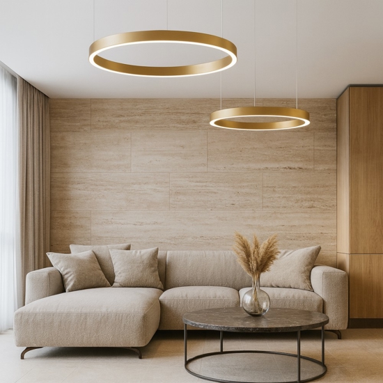Lampadario doppio anello oro spazzolato led 60w 3000 lm 3000k